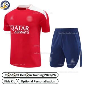 P^_^SG Training Kids Football Kit 2025_26 (No Socks) – Red